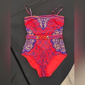 Zimmermann Raie Belted Printed Swimsuit